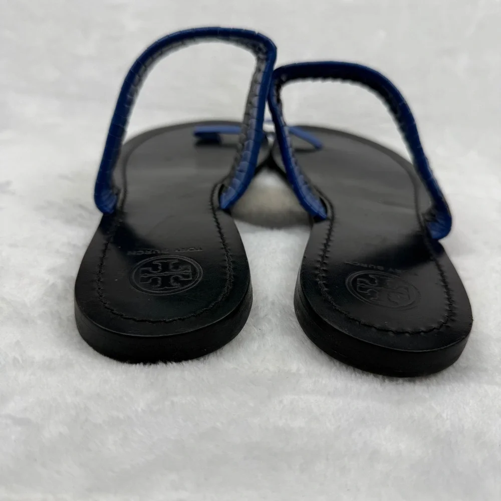 Tory Burch Blue Woven Leather‎ Toe Ring Slide Flat Sandals Womens 8.5 Estimated